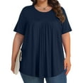 thumbnail image 1 of Guieoi Womens Tops under $10 Trendy Women's Casual Plus Size Short Sleeve Solid Ladies Round Neck Fold Blouse Blue Black*Friday/Cyber*Monday, 1 of 8