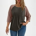 thumbnail image 1 of Guieoi Womens Tops Clearance under $10 Women's Plus Size Color Blocked 3/4 Sleeve T-shirt Loose Round Neck Short Sleeved 3/4 Sleeve Round-Neck Blouses Pink Black*Friday/Cyber*Monday Clearance, 1 of 8