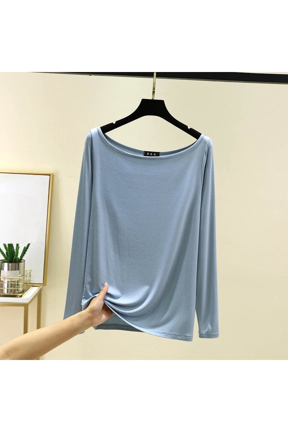 Womens Tops under $10 Womens 2025 Trendy Casual V-neck Internal Construction Solid Color Shirt Long Sleeve Top Blue Black*Friday/Cyber*Monday