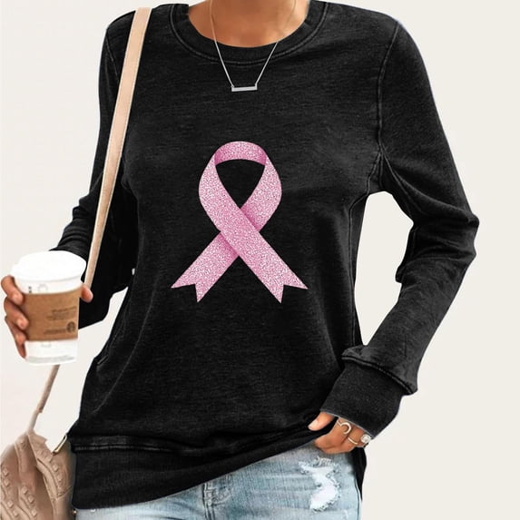 Guieoi Womens Tops under $10 Womens Printing Blouses Long Sleeve Round Neck Pullover 2025 Trendy Top Black Black*Friday/Cyber*Monday