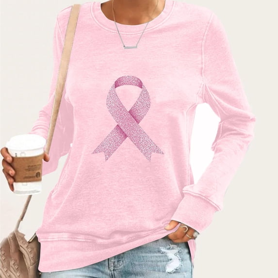 Guieoi Womens Tops under $10 Womens Printing Blouses Long Sleeve Round Neck Pullover 2025 Trendy Top Pink Black*Friday/Cyber*Monday