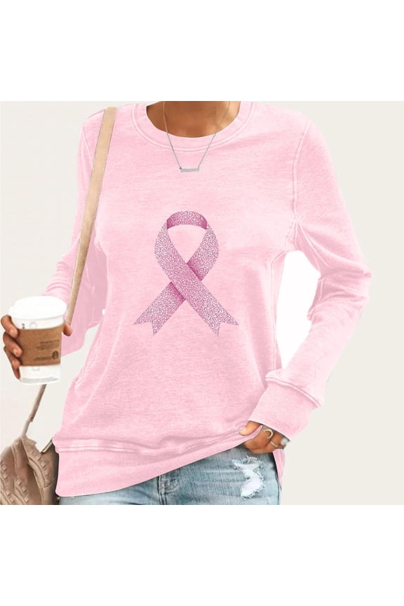 Womens Tops under $10 Womens Printing Blouses Long Sleeve Round Neck Pullover 2025 Trendy Top Pink Black*Friday/Cyber*Monday