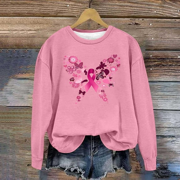 Guieoi Womens Tops under $10 Womens Round Neck Printed Loose Fitting Long Sleeve Hoodless Sweatshirts Blouse Pink Black*Friday/Cyber*Monday
