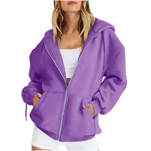 Guieoi Womens Tops under $10 Women Winter Warm Casual Long Sleeve Hooded Solid Sweatshirt Coat Purple Black*Friday/Cyber*Monday