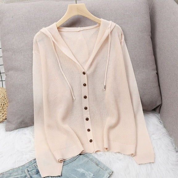 Guieoi Womens Tops Clearance under $10 Womens Solid Button Casual Cardigan-neck Long Sleeve Knitted Tops Beige Black*Friday/Cyber*Monday Clearance