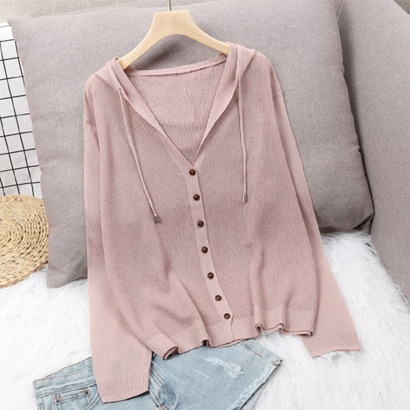 Guieoi Womens Tops Clearance under $10 Womens Solid Button Casual Cardigan-neck Long Sleeve Knitted Tops Pink Black*Friday/Cyber*Monday Clearance