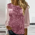 thumbnail image 1 of Guieoi Womens Tops Plus Size Trendy Woman Long Sleeve Solid Round-Neck Sequin Blouse Pink Black*Friday/Cyber*Monday, 1 of 7