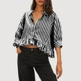 thumbnail image 1 of Guieoi Womens Tops Plus Size Trendy Women Casual Striped 3/4 Sleeve Turndown Collar Button Short Blouses Black Black*Friday/Cyber*Monday, 1 of 7