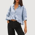 thumbnail image 1 of Guieoi Womens Tops Plus Size Trendy Women Casual Striped 3/4 Sleeve Turndown Collar Button Short Blouses Blue Black*Friday/Cyber*Monday, 1 of 7