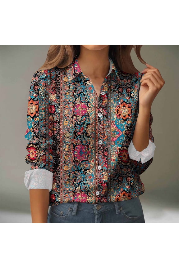 Womens Tops Plus Size Trendy Women Solid Causal Button Blouse Long Sleeve T-Shirt Fall Top Blouses Black Black*Friday/Cyber*Monday