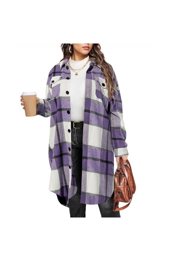 Womens Tops Plus Size Trendy Women's Casual Pocket Long Sleeve Turndow Collar Ladies Top Blouse Coat Purple Black*Friday/Cyber*Monday