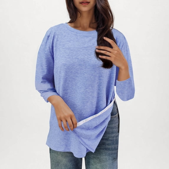 Guieoi Womens Tops Plus Size Trendy Women's Casual Print Round Neck 3/4 Sleeve T-shirt Blouse Blue Black*Friday/Cyber*Monday