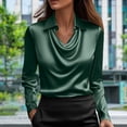 thumbnail image 1 of Guieoi Womens Tops Plus Size Women'S Winter Solid Color Long Sleeve V-Neck Satin Top Green, 1 of 6