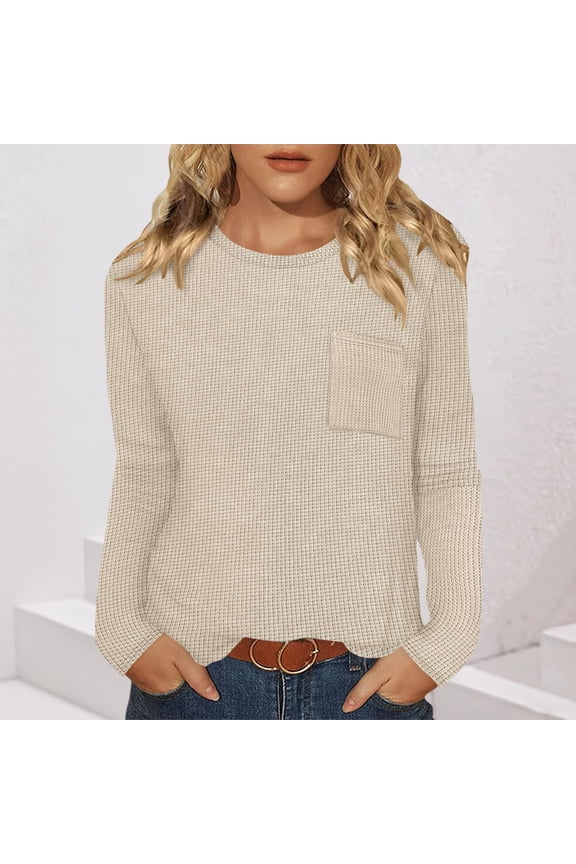 Womens Tops Plus Size Women's Casual Solid Color Round-Neck Pocket Hooded Fall/Winter Long Sleeve Blouse Blouses Shirts Top Beige Black*Friday/Cyber*Monday