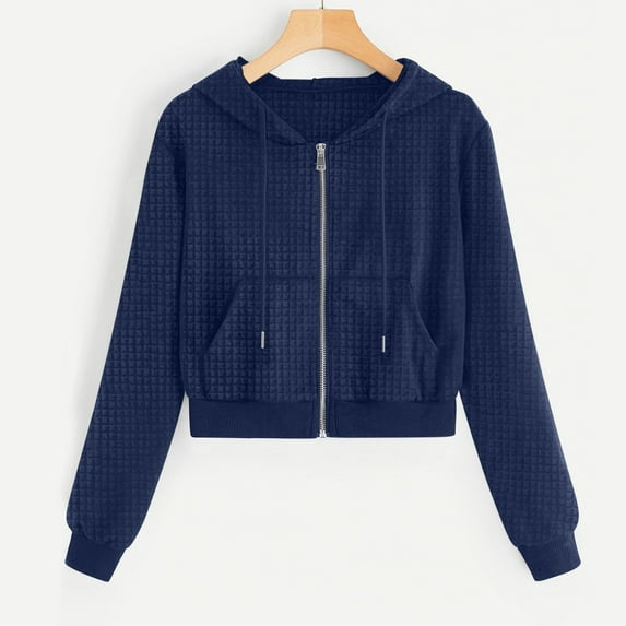 Guieoi Womens Tops Plus Size Women's Casual Solid Color Zipper Pocket Top Hoodie Blue Black*Friday/Cyber*Monday