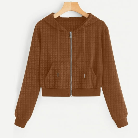 Guieoi Womens Tops Plus Size Women's Casual Solid Color Zipper Pocket Top Hoodie Brown Black*Friday/Cyber*Monday Clearance
