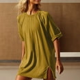 thumbnail image 1 of Guieoi Womens Tops Plus Size Women's Loose Casual Solid Color Sleeve with Zipper Hem and Slit Round Neck Short Sleeved Yellow Black*Friday/Cyber*Monday, 1 of 9
