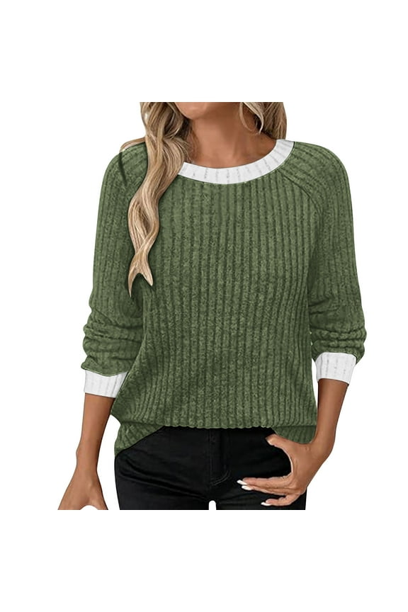 Womens Tops Plus Size Women's Round-Neck Color-blocked Raglan Long Sleeve T-shirt Loose Top Green Black*Friday/Cyber*Monday