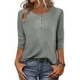 thumbnail image 1 of Guieoi Womens Tops Plus Size Women's Solid Color Casual Button Round Neck Three Quarter Sleeve 3/4 Sleeve T-shirt Loose Gray Black*Friday/Cyber*Monday, 1 of 9