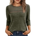 thumbnail image 1 of Guieoi Womens Tops Plus Size Women's Solid Round Neck 3/4 Sleeve T-shirt Loose Casual Pullover Tops Green Black*Friday/Cyber*Monday, 1 of 8
