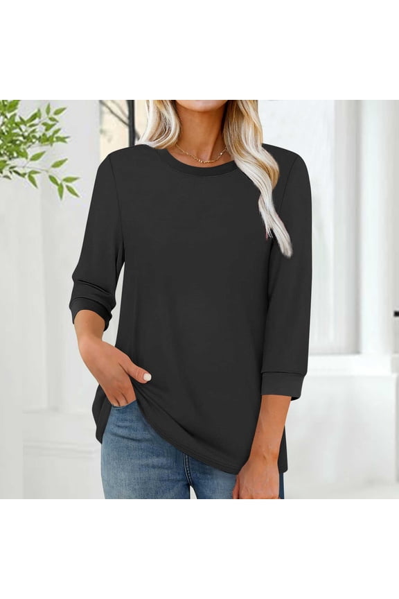 Womens Tops Plus Size Women's Trendy Printed T-shirt 3/4 Sleeves Blouse Round Neck Casual Top Black Black*Friday/Cyber*Monday
