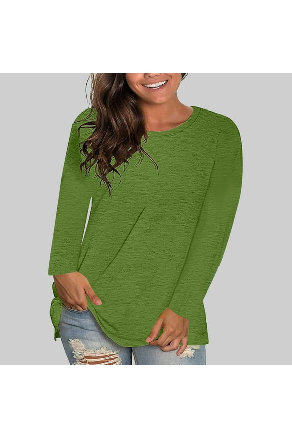 Womens Tops Plus Size Women's Trendy Solid Loose Long Sleeve T-shirt Pullover Green Black*Friday/Cyber*Monday
