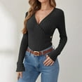 thumbnail image 1 of Guieoi Womens Tops Plus Size Womens Slim Button Knit Solid Color Long Sleeved V-neck Top/Shirt Black Black*Friday/Cyber*Monday Clearance, 1 of 6