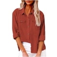 thumbnail image 1 of Guieoi Womens Tops Plus Size Womens Solid Color Neck Loose Blouse Long Sleeve Casual Work Tunic with Pocket Red Black*Friday/Cyber*Monday, 1 of 7