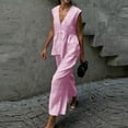 thumbnail image 1 of Guieoi Womens Two-Piece Outfit Loungewear Set,Matching Set Casual Solid-Color V-Neck Sleeveless Vest Top + Long Pants with Pockets Set (Commuter 2-Piece Set) Pink 0 S, 1 of 9