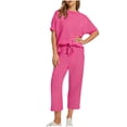 thumbnail image 1 of Guieoi Womens Two-Piece Outfit Loungewear Set,Matching Set Solid-Color Casual Round-Neck Tops and Wide-Leg Pants with Pockets 2-Piece Set Hot Pink 0 XL, 1 of 4