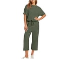 thumbnail image 1 of Guieoi Womens Two-Piece Outfit Loungewear Set,Matching Set Solid-Color Casual Round-Neck Tops and Wide-Leg Pants with Pockets 2-Piece Set Green 0 L, 1 of 4