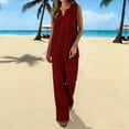thumbnail image 1 of Guieoi Womens Two-Piece Outfit Loungewear Set,Matching Set Solid-Color Cotton-Linen Loose-Fit Casual Wide-Leg Pants and V-Neck Tank Top Set Wine 0 M, 1 of 9
