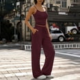 thumbnail image 1 of Guieoi Womens Two-Piece Outfit Loungewear Set,Matching Set Solid-Color Round-Neck Strapless Fitted Top and Straight-Leg Pants with Elastic Waist, Drawstring Waist with Pockets Wine 0 XL, 1 of 6