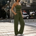 thumbnail image 1 of Guieoi Womens Two-Piece Outfit Loungewear Set,Matching Set Solid-Color Round-Neck Strapless Fitted Top and Straight-Leg Pants with Elastic Waist, Drawstring Waist with Pockets Army Green 0 S, 1 of 6