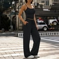 thumbnail image 1 of Guieoi Womens Two-Piece Outfit Loungewear Set,Matching Set Solid-Color Round-Neck Strapless Fitted Top and Straight-Leg Pants with Elastic Waist, Drawstring Waist with Pockets Black 0 M, 1 of 6