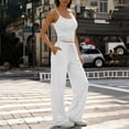 thumbnail image 1 of Guieoi Womens Two-Piece Outfit Loungewear Set,Matching Set Solid-Color Round-Neck Strapless Fitted Top and Straight-Leg Pants with Elastic Waist, Drawstring Waist with Pockets Gray 0 L, 1 of 6
