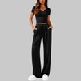 thumbnail image 1 of Guieoi Womens Two-Piece Outfit Loungewear Set,Matching Set Solid-Color V-Neck Short-Sleeve Tops and Pocketed Long Pants Set Black 0 L, 1 of 7