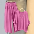 thumbnail image 1 of Guieoi Womens Two-Piece Outfit Loungewear Set,Matching Set Solid-Color V-Neck Top and Wide-Leg Pants Cotton-Linen Set Hot Pink 0 L, 1 of 6