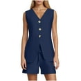thumbnail image 1 of Guieoi Womens Two-Piece Outfit Loungewear Set,Matching Set Summer Set: Casual V-Neck Open-Front Tie-Front Sleeveless Top + Shorts Set Navy 0 L, 1 of 9
