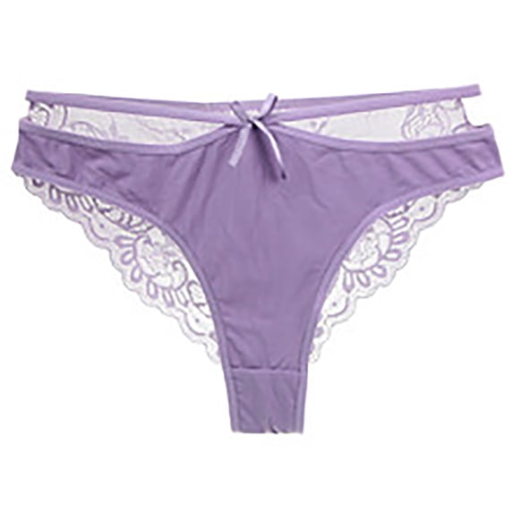 Guieoi Womens Underpant Plus Size Underwear Stretchy Soft Breathable Panties French-Style High-Cut Satin Lace Lightweight Bow-Adorned Openwork Low-Waisted Briefs Purple XXL