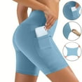 thumbnail image 1 of Guieoi Yoga Shorts/Biker Shorts for Women Ladies Leggings Athletic Pants High Waist for Gym Running Workout Fitness Tummy Control Solid-Color with Pockets Sky Blue S, 1 of 9