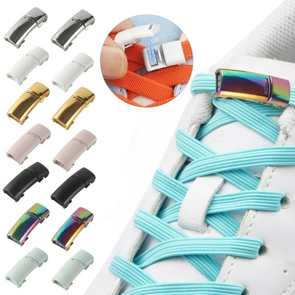 Guiexla 1 Pair Shoelace Metal Buckle Magnetic Lazy Shoe Lace Buckle Lock Shoe Laces Clip No Tie Lock for Sneakers Kids Adult