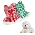 thumbnail image 1 of Guiexla 1 Set Pet Dress Ruffled Sleeves Cat Plaid Dress Traction Ring Design Dog Princess Dress with Headdress Pet Supplies, 1 of 7