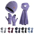thumbnail image 1 of Guiexla 1 Set Winter Hat Scarf Gloves Set Thick Knitted Soft Warm Elastic Solid Color Ear Five Fingers Windproof Unisex Winter Outdoor Cycling Cap Tassel Scarf Touch Screen Gloves Set, 1 of 7