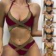 thumbnail image 1 of Guiexla 1 Set Women Bikini High Waist Split Type Slim Lace-up Design Bathing Suit for Water Activity, 1 of 8