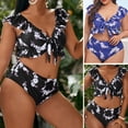 thumbnail image 1 of Guiexla 2 Pcs/Set Bathing Suit Padded Breathable Elegant Plus size Ruffle Deep V Neck Women Bikini Set for Beach, 1 of 8