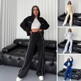 thumbnail image 1 of Guiexla 2 Pcs/Set Women Coat Pants Suit Half-high Collar Zip-up Long Sleeve Top Elastic Waist Wide Leg Pockets Trousers Winter Daily Wear Tracksuit, 1 of 7