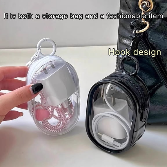 Guiexla Charging Cable Storage Bag Dustproof Waterproof Transparent Data Line Adapter Earphones Organizer Outdoor Travel Zippered Hard Pouch Storage Bin