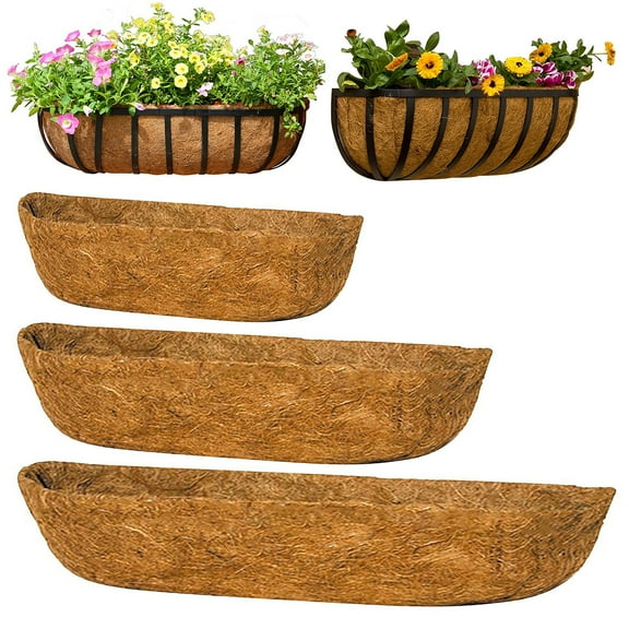 Guiexla Coconut Fiber Flower Basket Liner Eco-friendly Easy to Reshape Rectangle Window Box Natural Coco Fiber Replacement Liner Garden Supplies