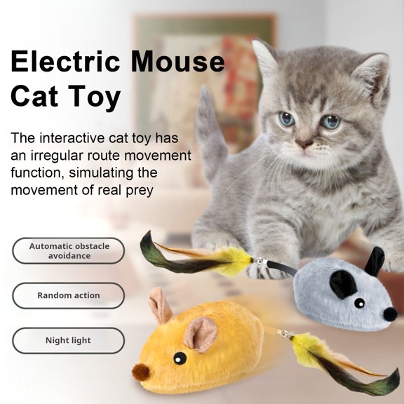 Guiexla Electric Mouse Toy for Cats Interactive Plush Mouse with Remote Control Rechargeable Automatic Moving Cat Mice Toy with Feather Tail